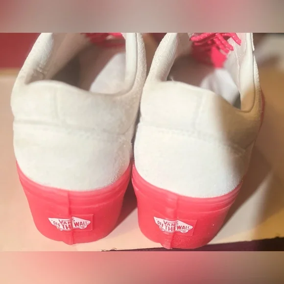 Vans White Suede Sneakers with Pink Soles - Picture 3 of 7
